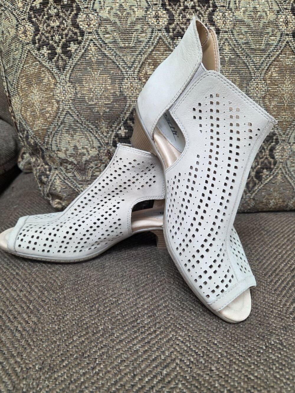 The Earth Keri Nubuck Peep Toe Ankle Bootie in taupe